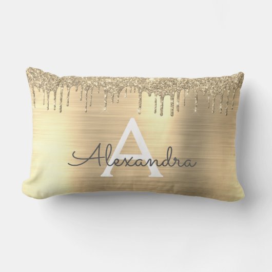 Gold Glitter Brushed Metal Monogram Name Kussen (Voorkant)