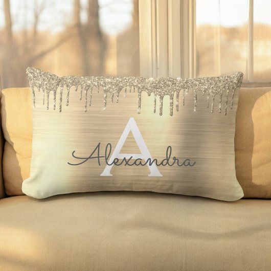 Gold Glitter Brushed Metal Monogram Name Kussen