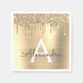 Gold Glitter Brushed Metal Monogram Name Servet