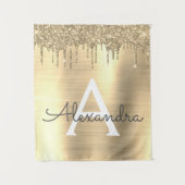 Gold Glitter Brushed Metal Monogram Name Wandkleed (Voorkant)