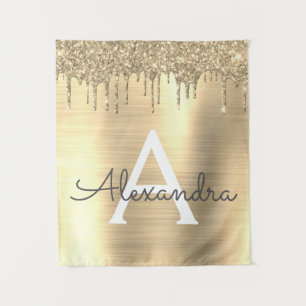 Gold Glitter Brushed Metal Monogram Name Wandkleed
