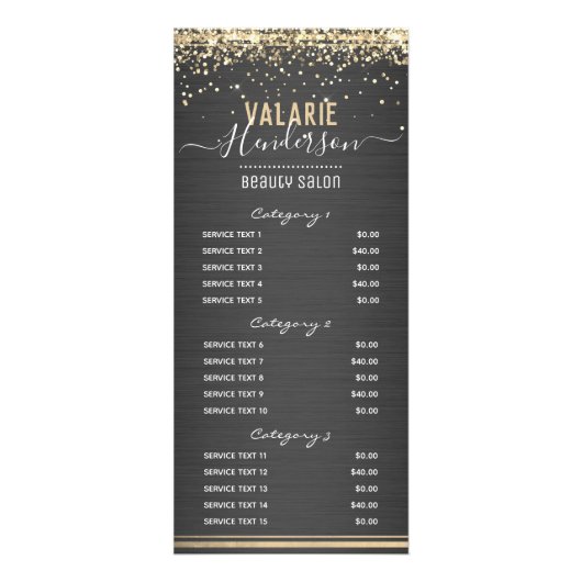 Gold Glitter Brushed Metal Nail Salon 3 Service Reclamekaart (Voorkant)