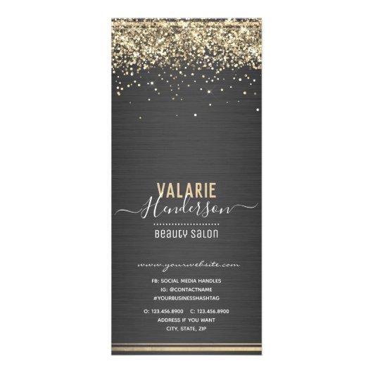 Gold Glitter Brushed Metal Nail Salon 3 Service Reclamekaart (Achterkant)
