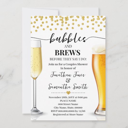Gold Glitter Bubbles en Brews Weddenschap Shower Kaart (Voorkant)
