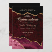 Gold Glitter Burgundy Agate Quinceanera Kaart (Voorkant / Achterkant)