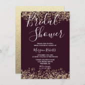 Gold Glitter Burgundy Bridal Shower - uitnodiging (Voorkant / Achterkant)