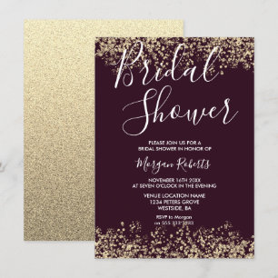 Gold Glitter Burgundy Bridal Shower - uitnodiging