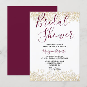 Gold Glitter Burgundy Bridal Shower - uitnodiging