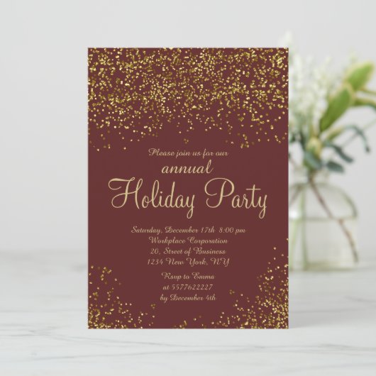 Gold glitter Burgundy confetti corporate Christmas Kaart (Staand voorkant)