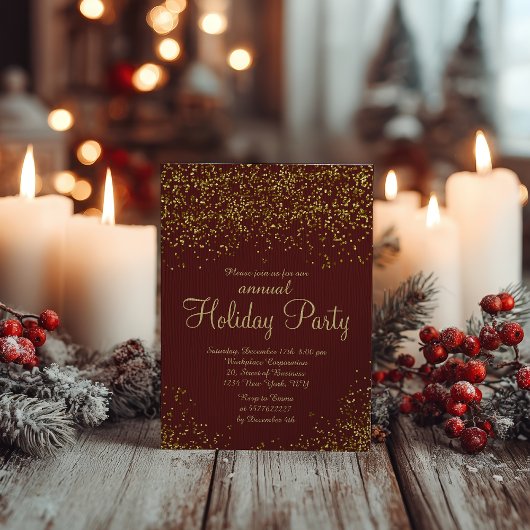 Gold glitter Burgundy confetti corporate Christmas Kaart
