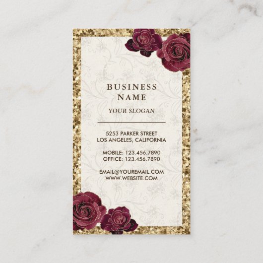 Gold Glitter Burgundy Floral - Aangepaste bakkerij Visitekaartje (Achterkant)