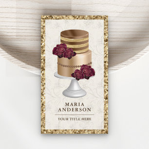 Gold Glitter Burgundy Floral - Aangepaste bakkerij Visitekaartje