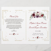 Gold Glitter Burgundy Floral Wedding Programme (Voorkant)