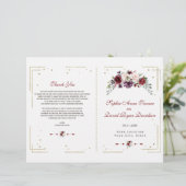 Gold Glitter Burgundy Floral Wedding Programme (Staand voorkant)