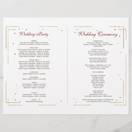 Gold Glitter Burgundy Floral Wedding Programme (Achterkant)