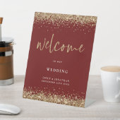 Gold Glitter Burgundy Names Welcome Weddenschap Reclamebord Met Voetstuk (Insitu)