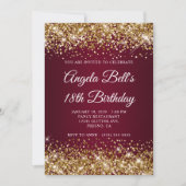 Gold Glitter Burgundy Ombre 18th Birthday Kaart (Voorkant)