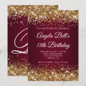Gold Glitter Burgundy Ombre 18th Birthday Kaart (Voorkant / Achterkant)