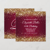 Gold Glitter Burgundy Ombre 90th Birthday Kaart (Voorkant / Achterkant)