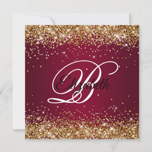 Gold Glitter Burgundy Ombre 90th Birthday Kaart (Achterkant)