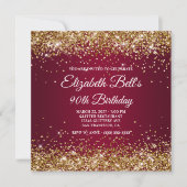 Gold Glitter Burgundy Ombre 90th Birthday Kaart (Voorkant)