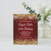 Gold Glitter Burgundy Red 60th Birthday Invitation (Staand voorkant)