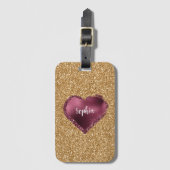 Gold Glitter Burgundy Red Heart Love Bagagelabel (Voorkant (verticaal))