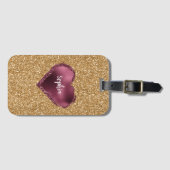 Gold Glitter Burgundy Red Heart Love Bagagelabel (Voorkant (horizontaal))