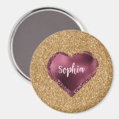 Gold Glitter Burgundy Red Heart Love Magneet (Voorkant / Achterkant)