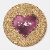 Gold Glitter Burgundy Red Heart Love Magneet (Voorkant)