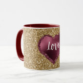 Gold Glitter Burgundy Red Heart Love Mok (Voorkant links)