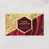 Gold Glitter Burgundy Red Marble Makeup Artist Visitekaartje (Voorkant)