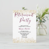 Gold Glitter Burgundy Retirement Party Kaart (Staand voorkant)