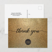 Gold Glitter Business logo Klant Bedankt Briefkaart (Voorkant / Achterkant)