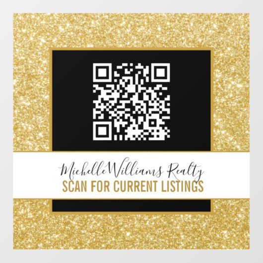Gold Glitter Business Window Cling met QR-code Raamsticker (Vel)