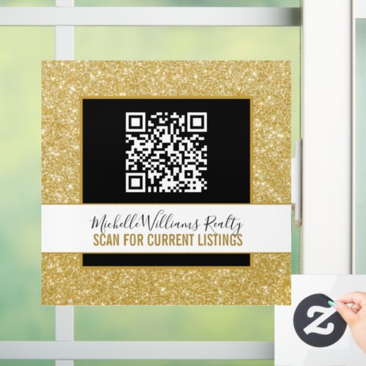 Gold Glitter Business Window Cling met QR-code Raamsticker (Huis)