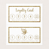 Gold Glitter Butterfly Double Loyalty Visitekaartje (Binnenkant ongevouwen)