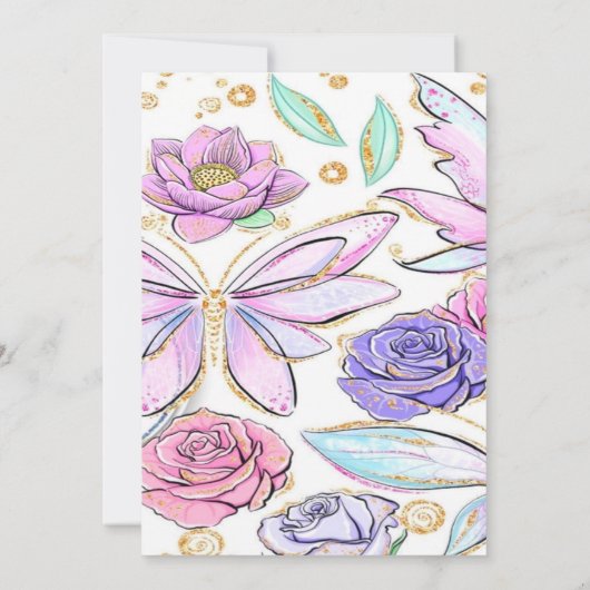 Gold Glitter Butterfly en Bloemenmeisje Baby showe Kaart (Achterkant)