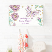 Gold Glitter Butterfly en Bloemenmeisje Baby showe Spandoek (Insitu)