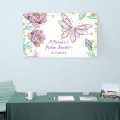 Gold Glitter Butterfly en Bloemenmeisje Baby showe Spandoek (Beurs)