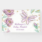 Gold Glitter Butterfly en Bloemenmeisje Baby showe Spandoek (Horizontaal)
