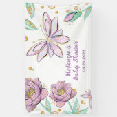 Gold Glitter Butterfly en Bloemenmeisje Baby showe Spandoek (Verticaal)