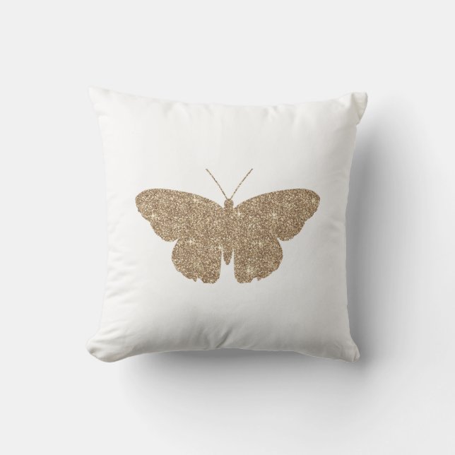 Gold Glitter Butterfly met witte en zwarte streep Kussen (Voorkant)