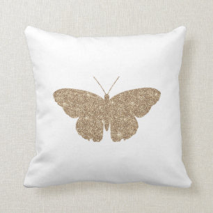 Gold Glitter Butterfly met witte en zwarte streep Kussen