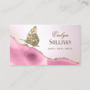 Gold Glitter Butterfly Pink Agaat Visitekaartje