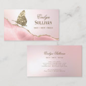 Gold Glitter Butterfly Pink Blush Agaat Visitekaartje (Voorkant / Achterkant)