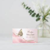 Gold Glitter Butterfly Pink Blush Agaat Visitekaartje (Staand voorkant)