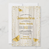Gold Glitter Butterfly Rustic Wood Quinceanera Kaart (Voorkant)