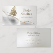 Gold Glitter Butterfly White Agate Visitekaartje (Voorkant / Achterkant)