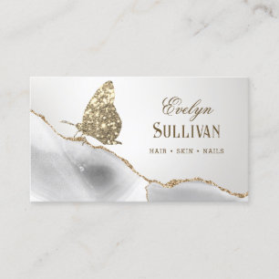 Gold Glitter Butterfly White Agate Visitekaartje